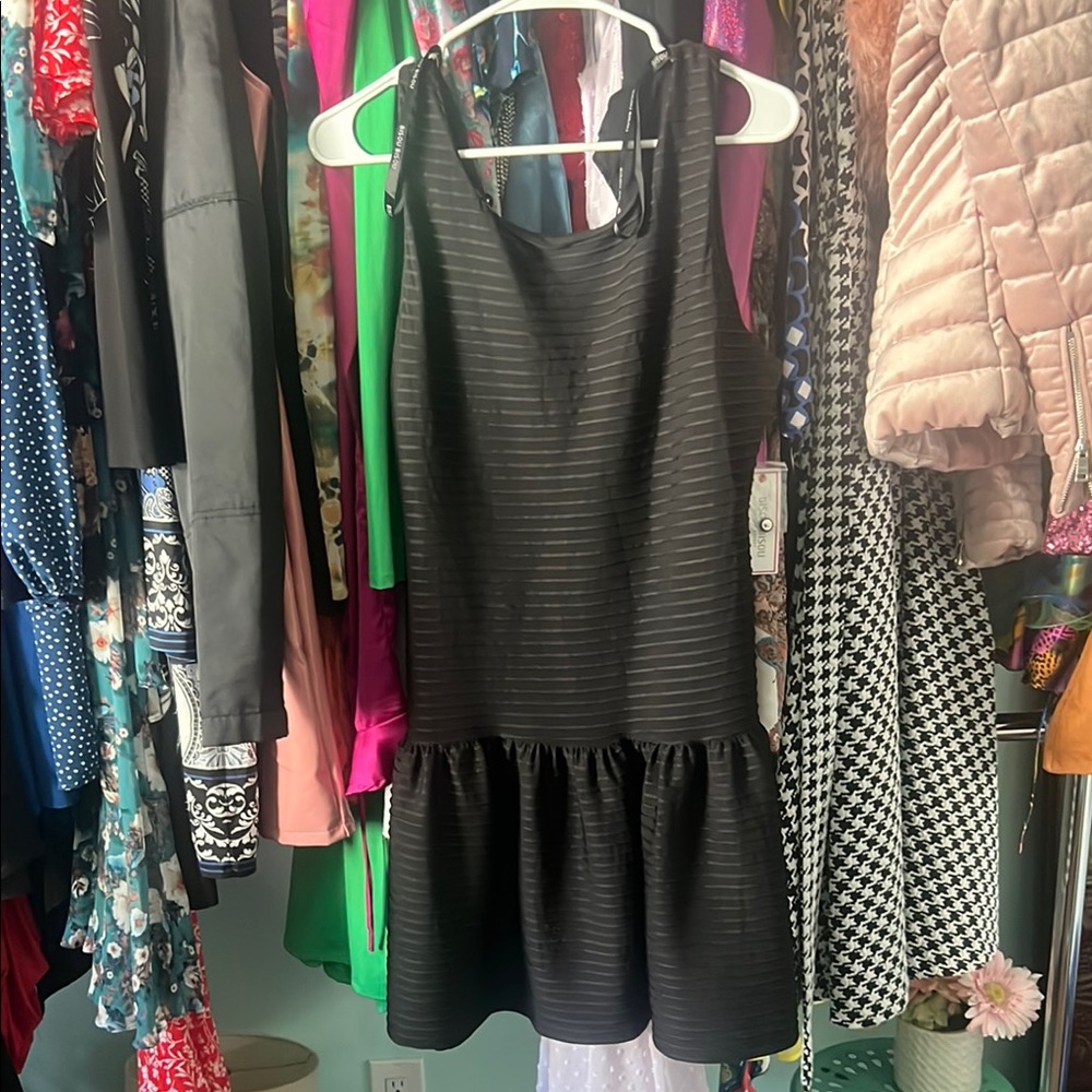 Bisou Bisou Black Striped Midi Dress